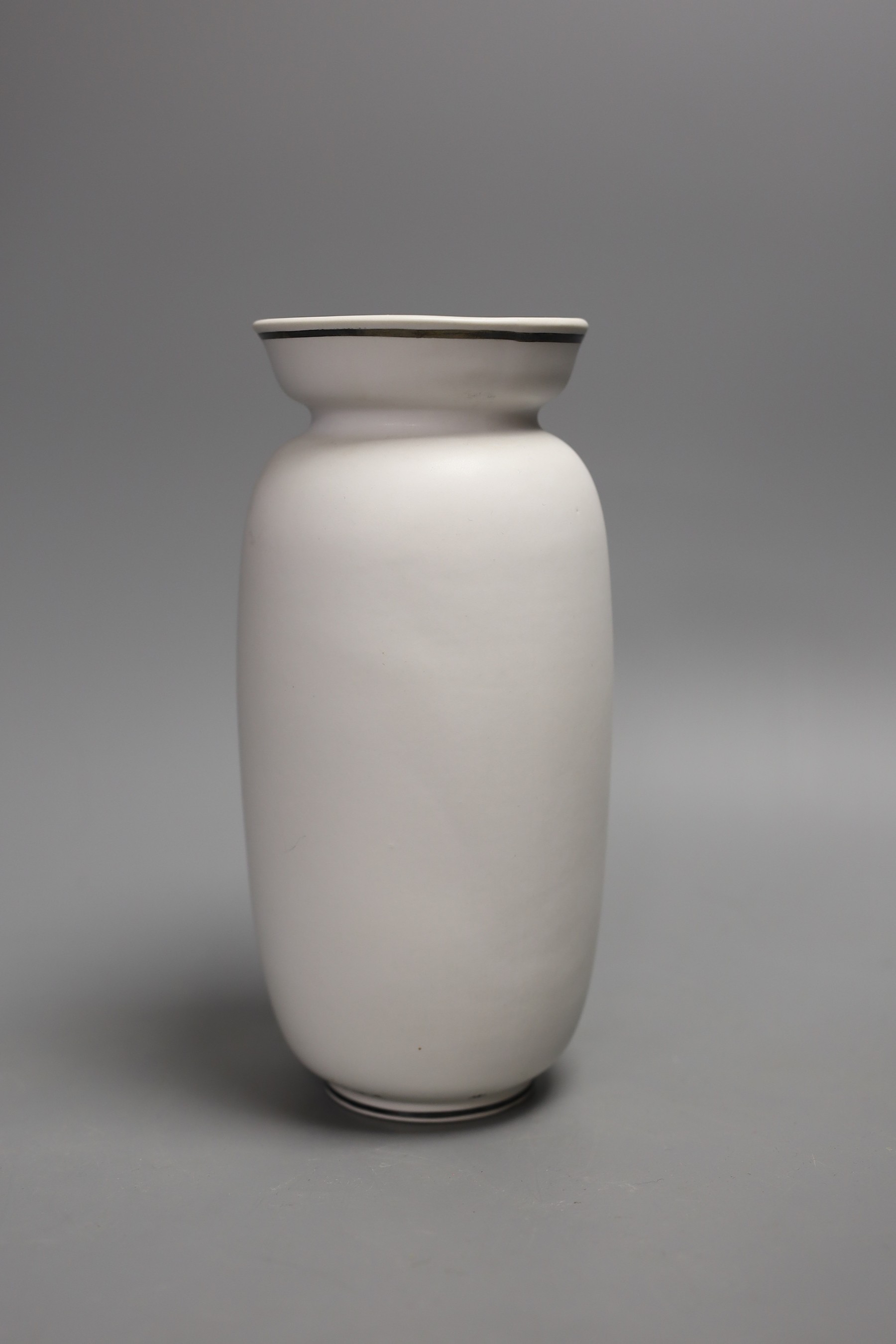 A Gustavsberg Stig Lindberg 215 shape Grazia vase decorated with flowers and inscribed 'Ingrid Axelsson 25 AR I Konsum', 20cm tall